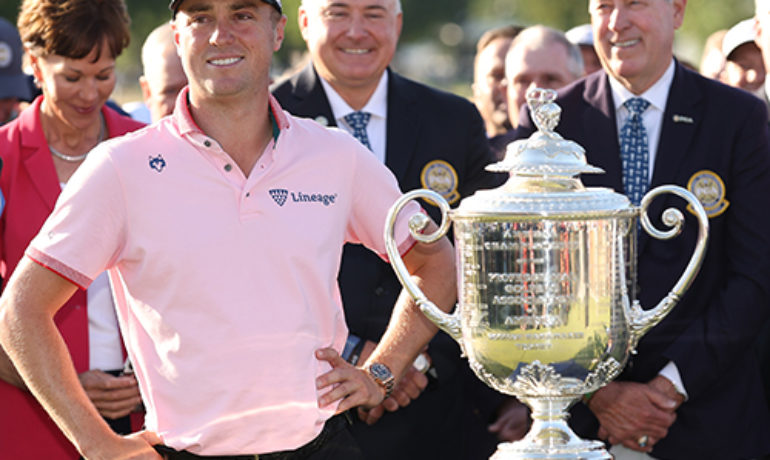 Justin Thomas puts PGA Championship celebration on hold as he eyes title at Colonial Country Club